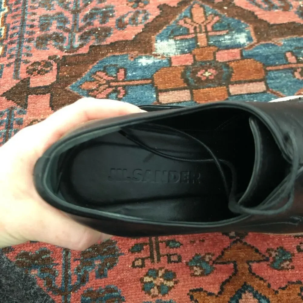 JIL SANDER Black Leather Wooden Platform Derbys Flats Shoes Size 36